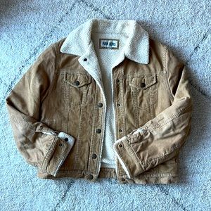 Vintage Corduroy Beige Sherpa Lined Button Down Jacket